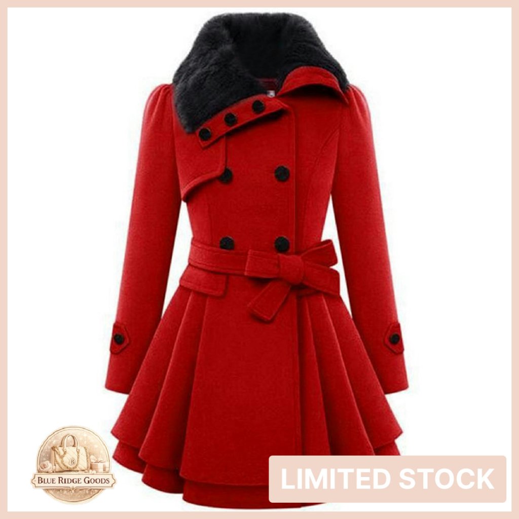 Faux Fur Lapel Wool Trench Coat Elegant Classic Winter Warm Jacket